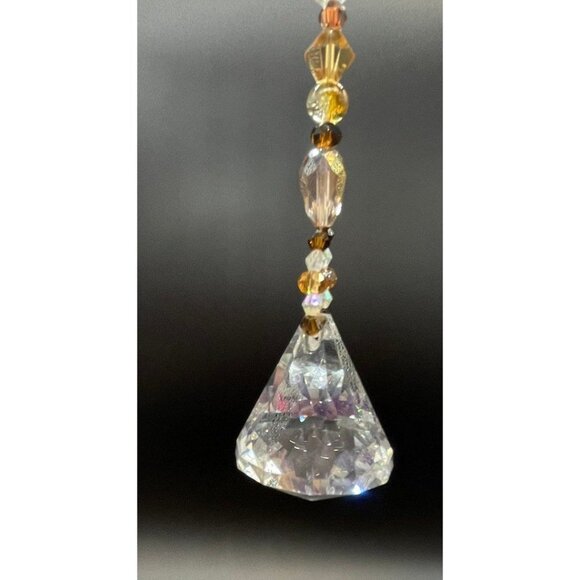 Beaded Suncatcher - Brown Gold - Clear Triangular Prism - Hanging Decor - Picture 10 of 13